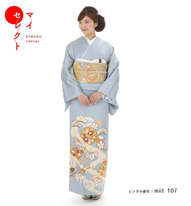 miit_107】洒落感を醸す、意匠化された大輪の菊と松竹梅｜着物レンタル