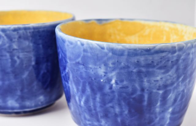 鈴木重孝 ルリ/黄瀬戸 掛分筒小鉢 ｜ 暮らしのうつわ花田 和食器 通販