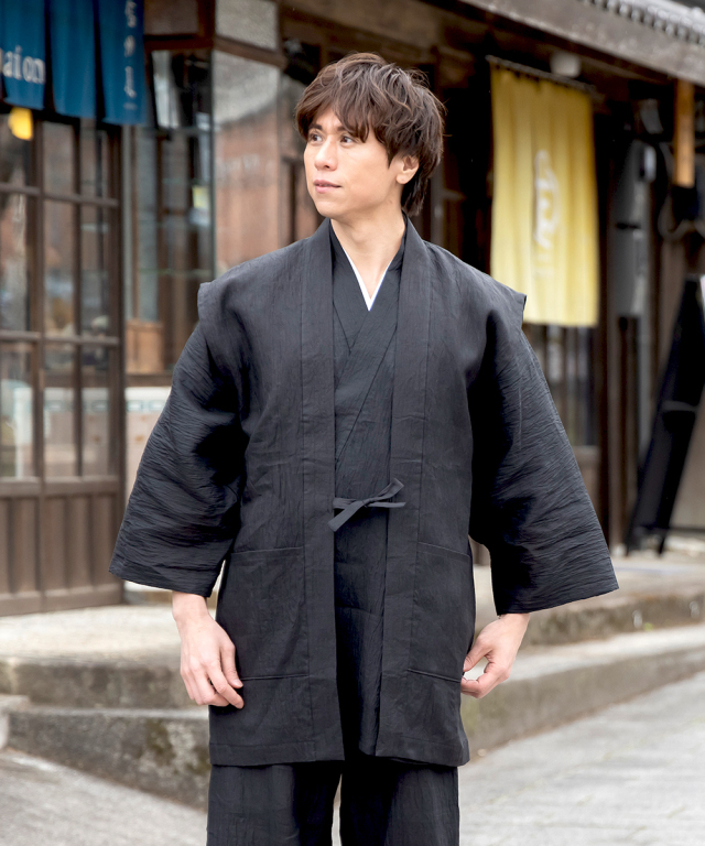 3603 近江ちぢみ本麻羽織（単衣） No.3 黒