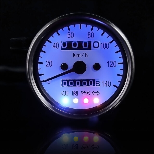 バイク用 機械式 LED ミニ スピードメーター 140km/h 60mm ホワイト