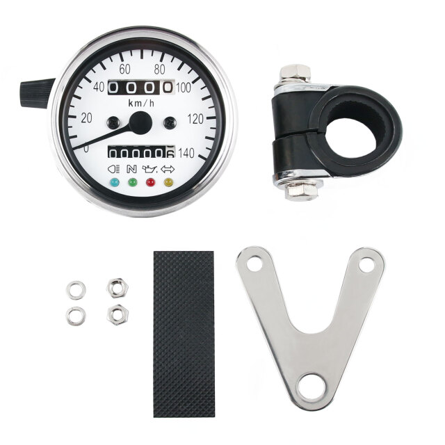 バイク用 機械式 LED ミニ スピードメーター 140km/h 60mm ホワイト
