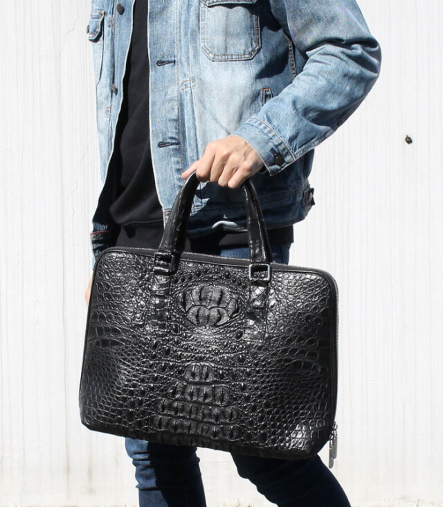 メンズ ビジネスバッグ レザー ワニ革／クロコダイル ブリーフケース