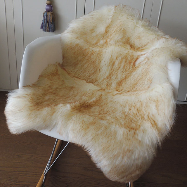 フェイクファームートンラグ フォックスタッチファー イエロー 60×90cm