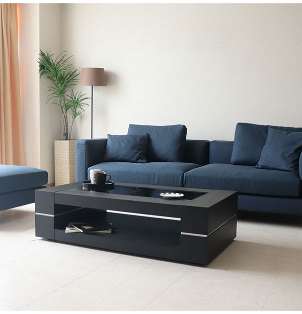 センターテーブル 幅120cm ブラック 木目×ガラス HOBANG｜モダン家具