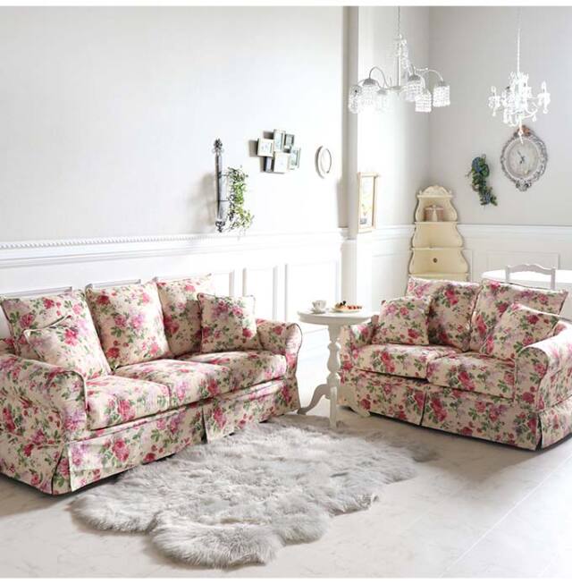 輸入家具 三人掛け カバーリングソファ ローズ バラ 洗える ソファー