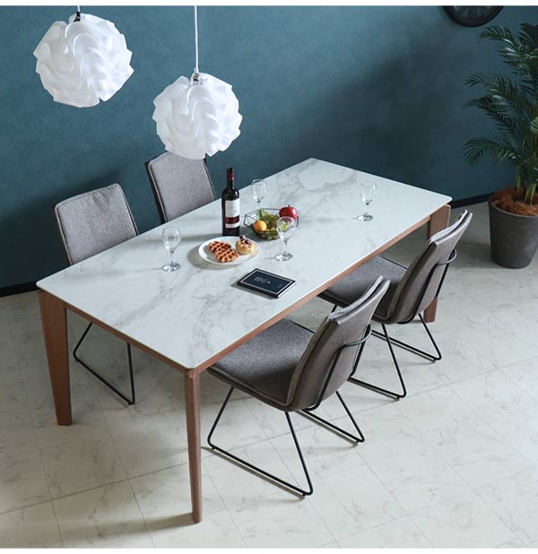 輸入家具 大理石調ダイニングセット5P 幅150cm グレー HOBANG｜モダン