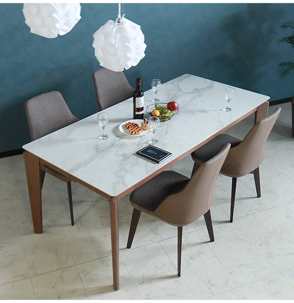 輸入家具 大理石調ダイニングセット5P 幅150cm ブラウン HOBANG
