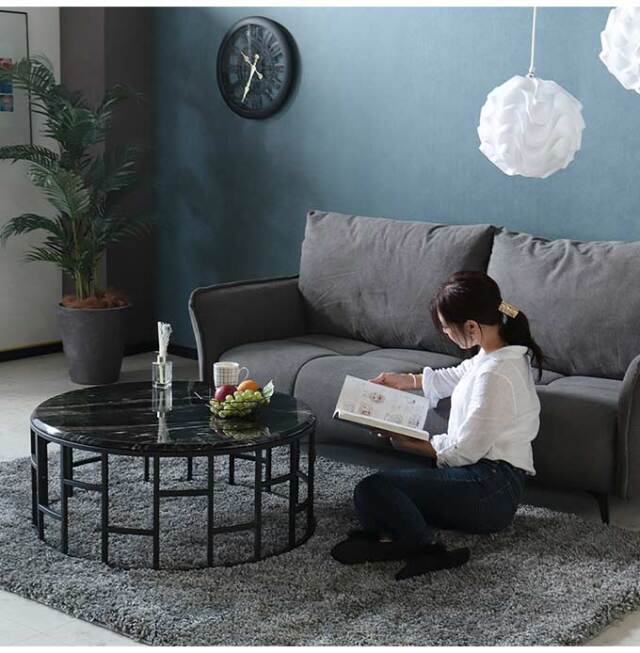 大理石 センターテーブル ラウンド Φ90cm ブラック HOBANG｜モダン家具