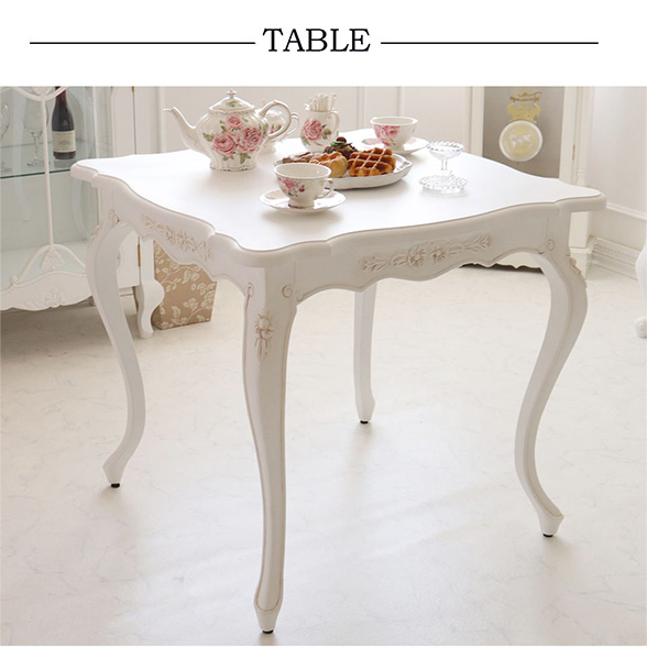 英国調 コンパクトダイニングセット 3点 輸入家具 白家具 姫系 猫脚
