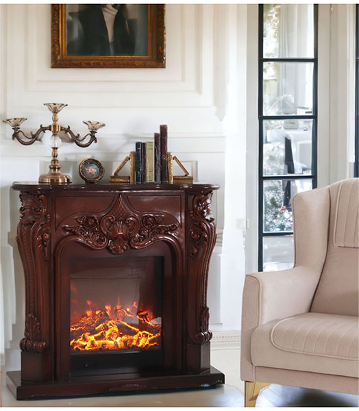 アンティーク調 マントルピース（フェイクファイヤー付）ホワイト 暖炉