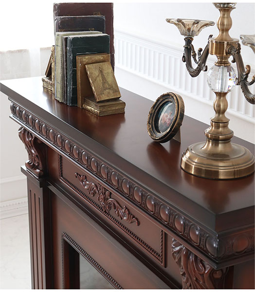 アンティーク調 マントルピース（フェイクファイヤー付）ホワイト 暖炉