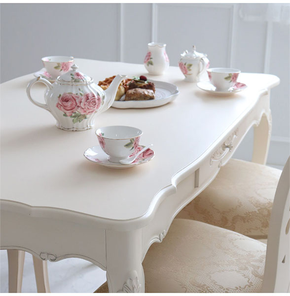 ダイニングテーブル 幅135cm 木製 猫脚 ホワイト ヨーロピアン 姫系