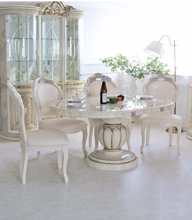 高級イタリア家具 レオナルド(REONARD) 伸長式ダイニング5点セット 4人