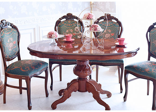 イタリア製 象嵌オーバルダイニングセット5P （グリーンフラワー