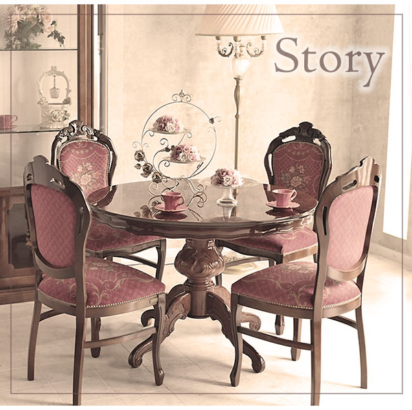 イタリア製 象嵌ラウンドダイニングセット5P （レッドフラワー