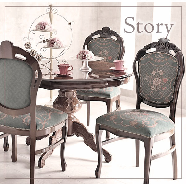 イタリア製 象嵌ラウンドダイニングセット5P （グリーンフラワー