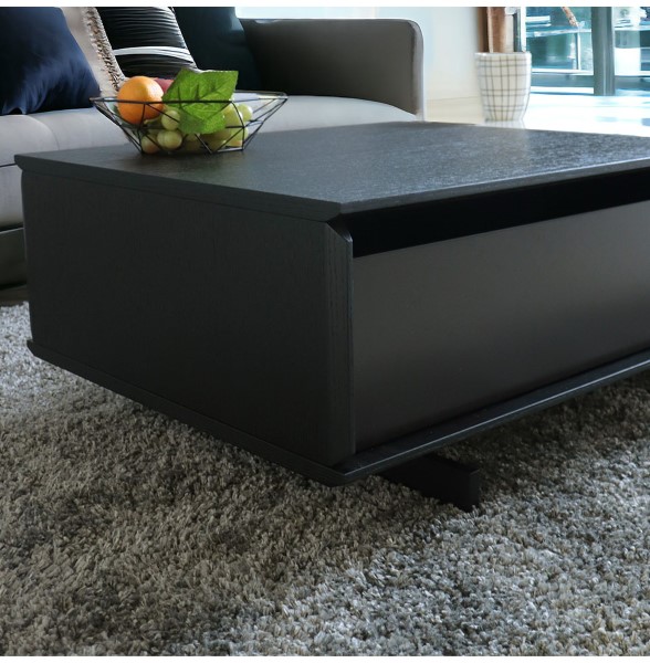 センターテーブル 引き出し付き 大理石柄＆ブラックオーク HOBANG