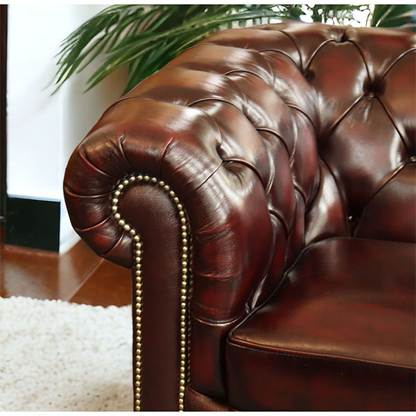 本革使用 チェスターフィールド ソファ 3P (3人掛け) （ブラウン