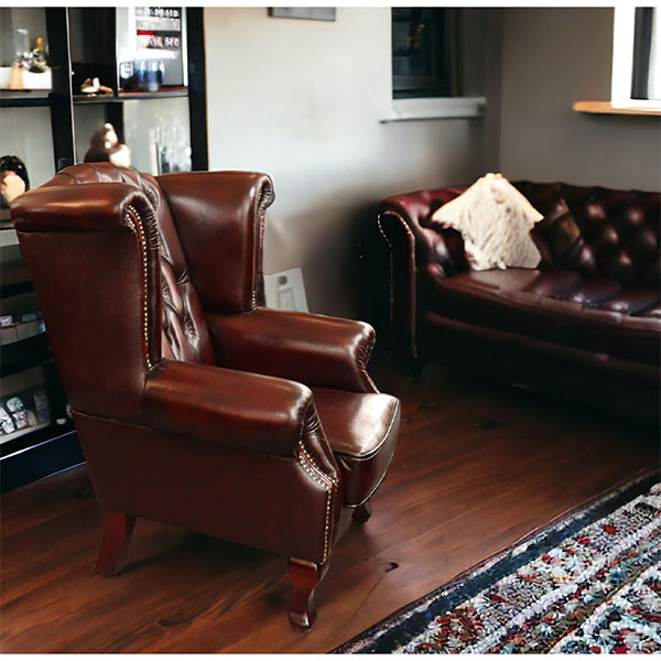 本革使用 チェスターフィールド ウィングバック 1人掛けソファ (1P