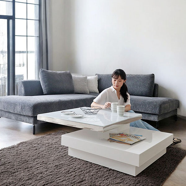 HOBANG 伸長＆回転式 センターテーブル ホワイトハイグロス 幅80?113cm