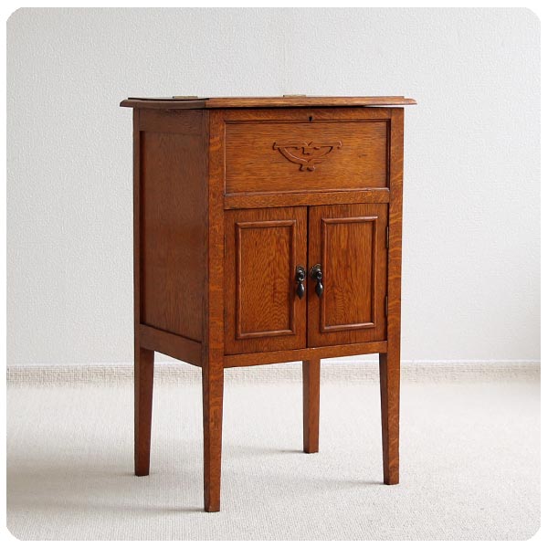 イギリス アンティーク サイドキャビネット/ライトオーク/電話台