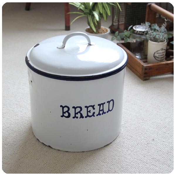 イギリス アンティーク ホーロー ブレッド缶/丸型/エナメル/小物収納