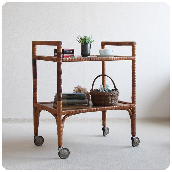 イギリス アンティーク 籐製ワゴン/ラタン/トロリー/レア/店舗什器