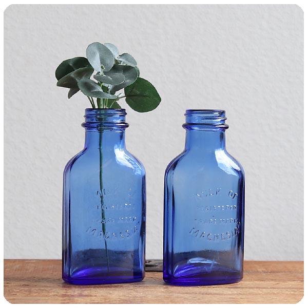 イギリス アンティーク ガラスボトルペア/2本セット/コバルトブルー/薬