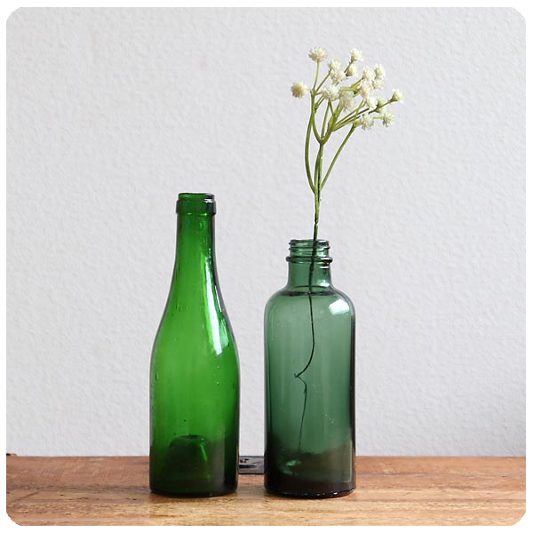 イギリス アンティーク ガラスボトルペア/2本セット/ブロカント/薬瓶