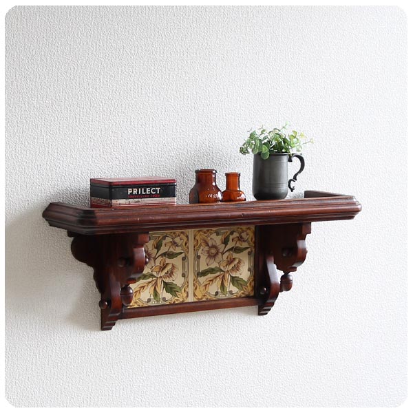 イギリス アンティーク ウォールシェルフ/壁掛け棚/木製/店舗什器/花柄