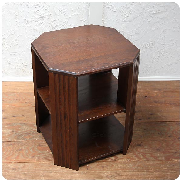 イギリス アンティーク オーク サイドテーブル 飾り台 本棚 収納家具