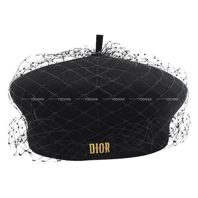Dior ディオール ベレー帽 チュール付 #58 黒 (ブラック) ラビット 60