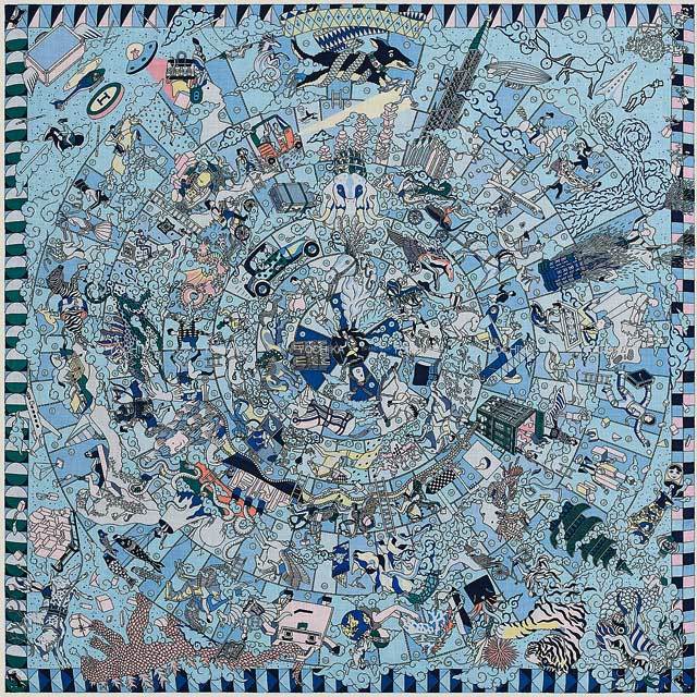 HERMES エルメス スカーフ カレ140 エルメスの叙事詩 ブルーシエル