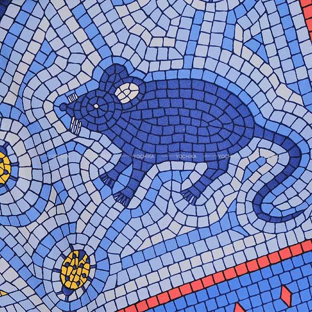 HERMES エルメス スカーフ カレ90 猫に注意 赤/マリン/ゴールド シルク