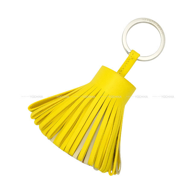 HERMES エルメス キーホルダー カルメン トリコロール ライム/クレ