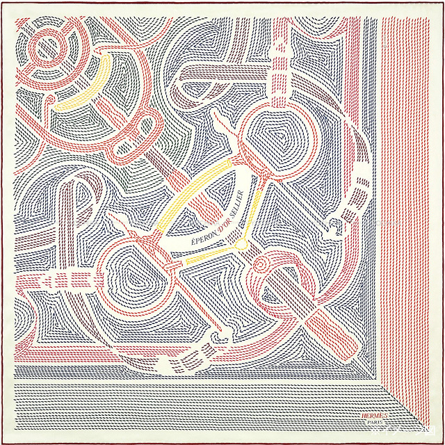 HERMES エルメス スカーフ カレ70 エプロンドール セリエ 白/ブルー