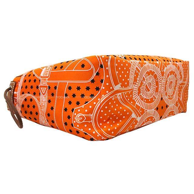 HERMES エルメス ポーチ フールビ25 オレンジ シルク100％/バレニア