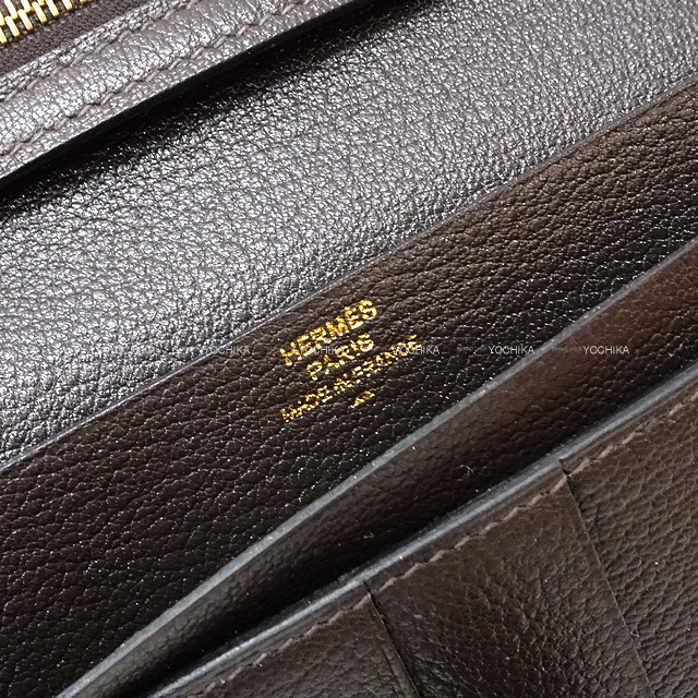 HERMES エルメス 長財布 ベアンスフレ ショコラ リザード ゴールド金具