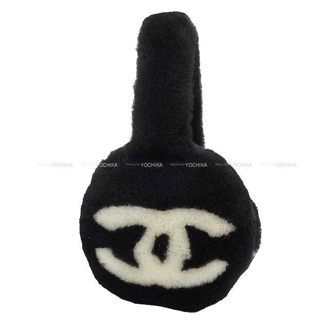 CHANEL シャネル イヤーマフ ファー ココマーク 黒 (ブラック)/白