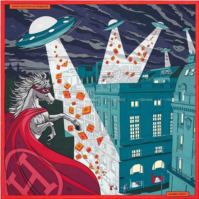 HERMES エルメス スカーフ カレ90 フォーブールでのスペース