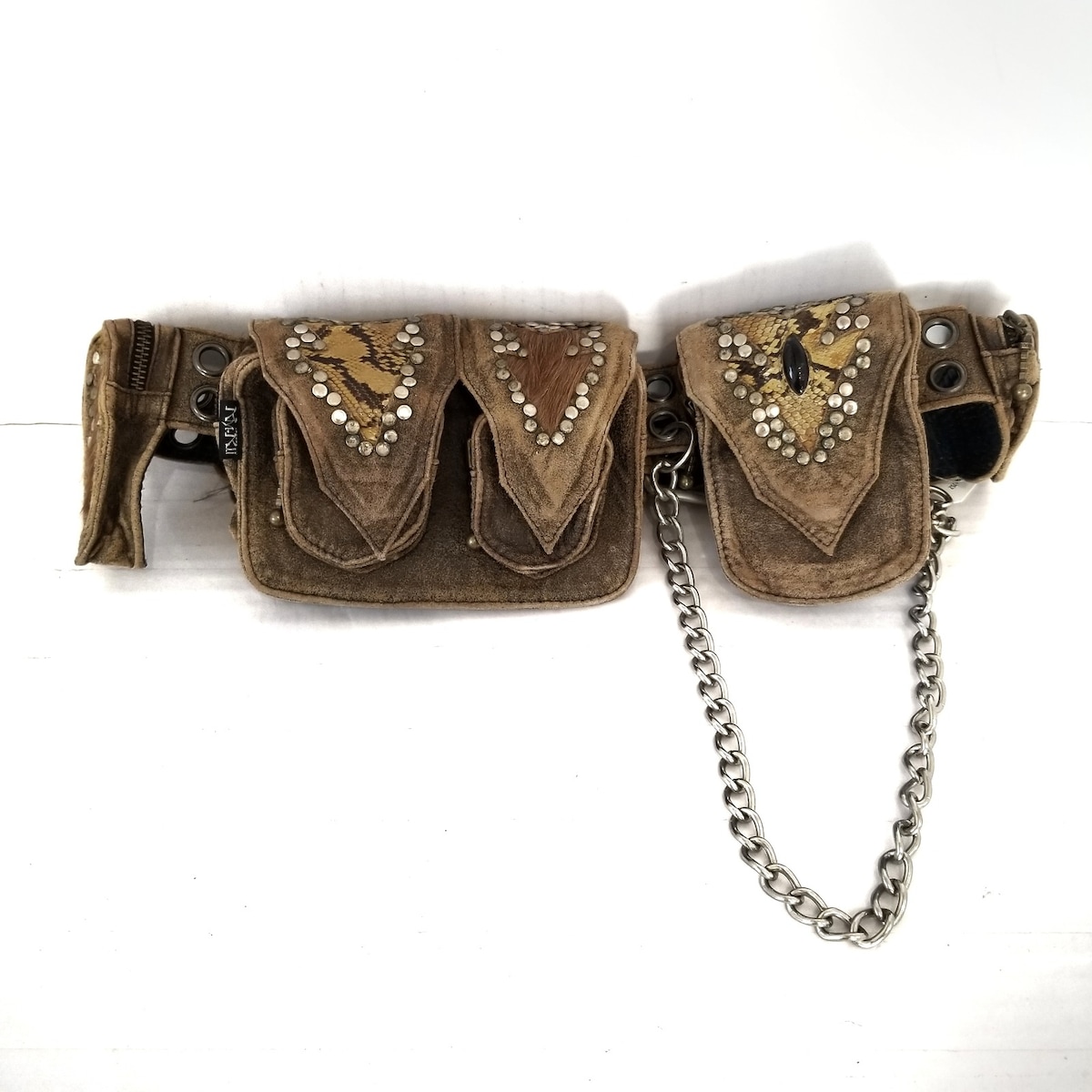 ケムリ/ウエストポーチ/ベージュ×ダークブラウン×シルバー/レザー