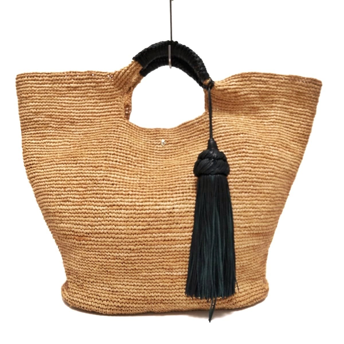 ヘレンカミンスキー/ハンドバッグ/ライトブラウン×黒/ラフィア×レザー