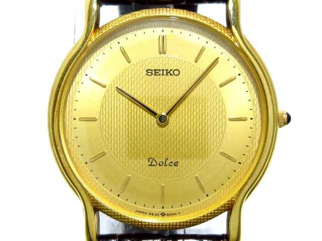 セイコー 腕時計美品 Dolce 5E30-6A30 レディース 革ベルト/18KT