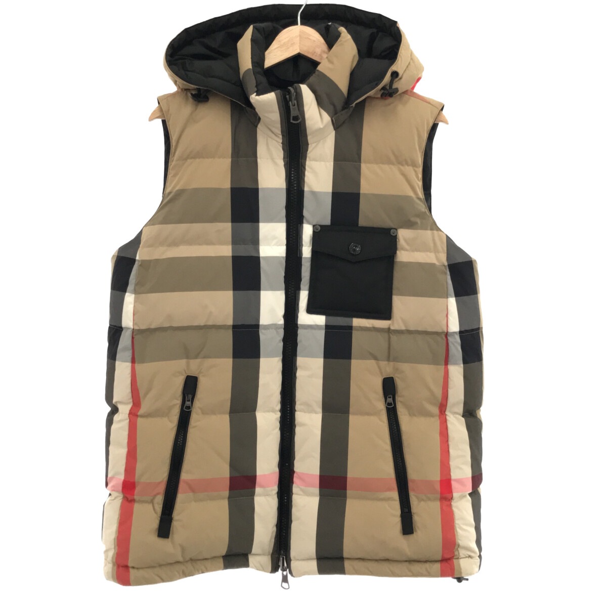 バーバリーロンドンイングランド/ダウンベスト/黒×ベージュ×マルチの