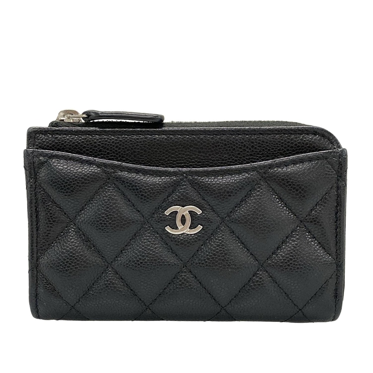 シャネル/コインケース/マトラッセ,クラシック ジップ カードケース/黒