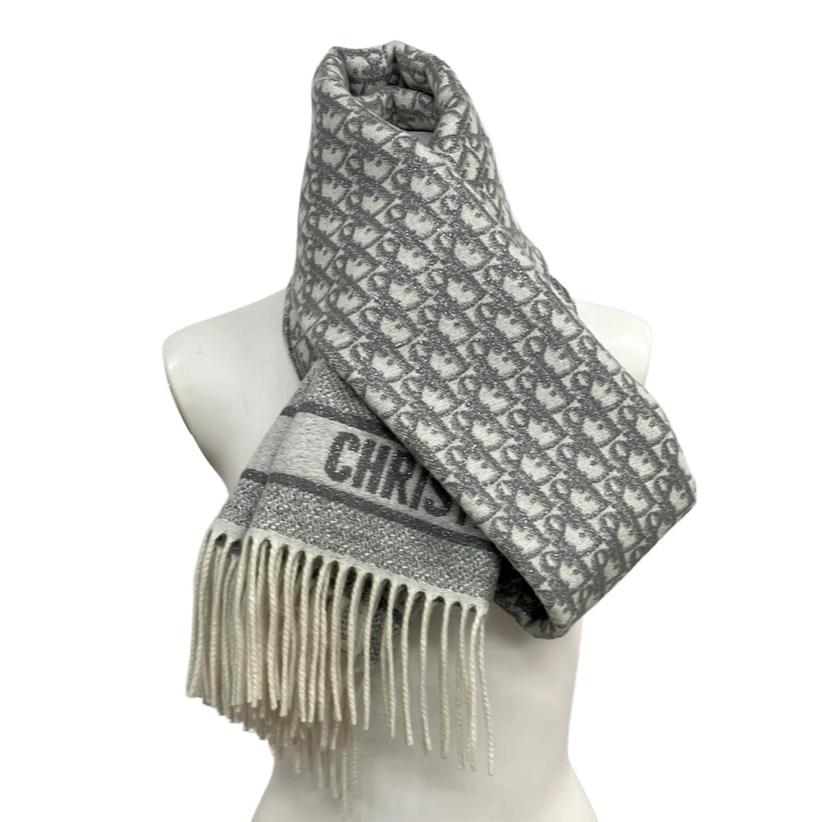 ディオール/クリスチャンディオール/マフラー/グレー×アイボリーの買取