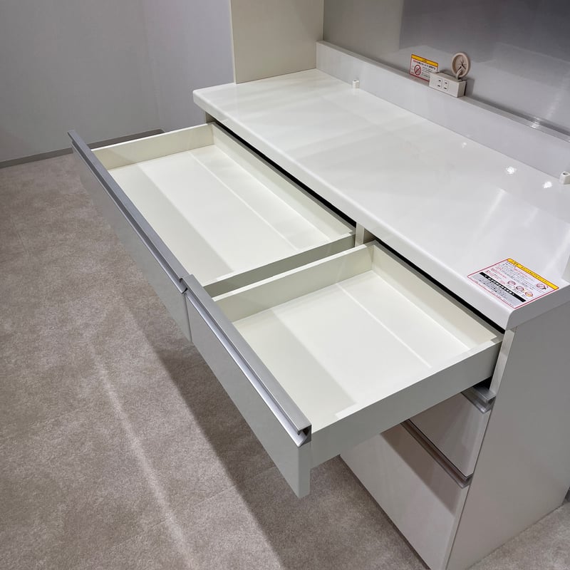 Pamouna 食器棚 120cm パールホワイト 全扉、引き出しサイレント