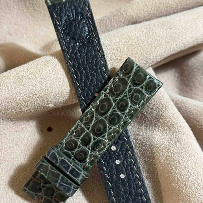 cro-1932 クロコダイル 腕時計 ベルト グロス仕上げオリーブ (ラグ幅20