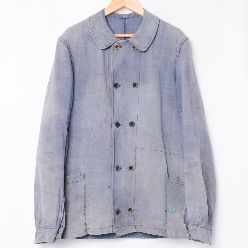 30s France Vintage Indigo Linen Double Breast