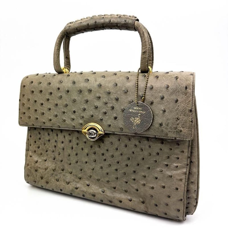 オーストリッチ 駝鳥革 F101 JRA レディース ハンドバッグ グレー 灰色